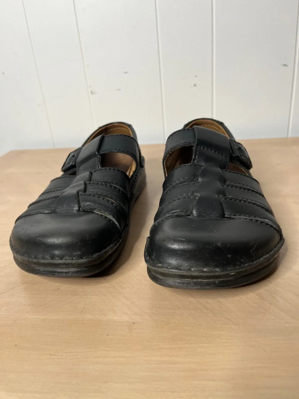 Birkenstock Madeira Black leather fisherman shoes size 42 Regular/Wide